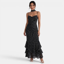 Women's Black Polka Dot Halter Maxi Dress