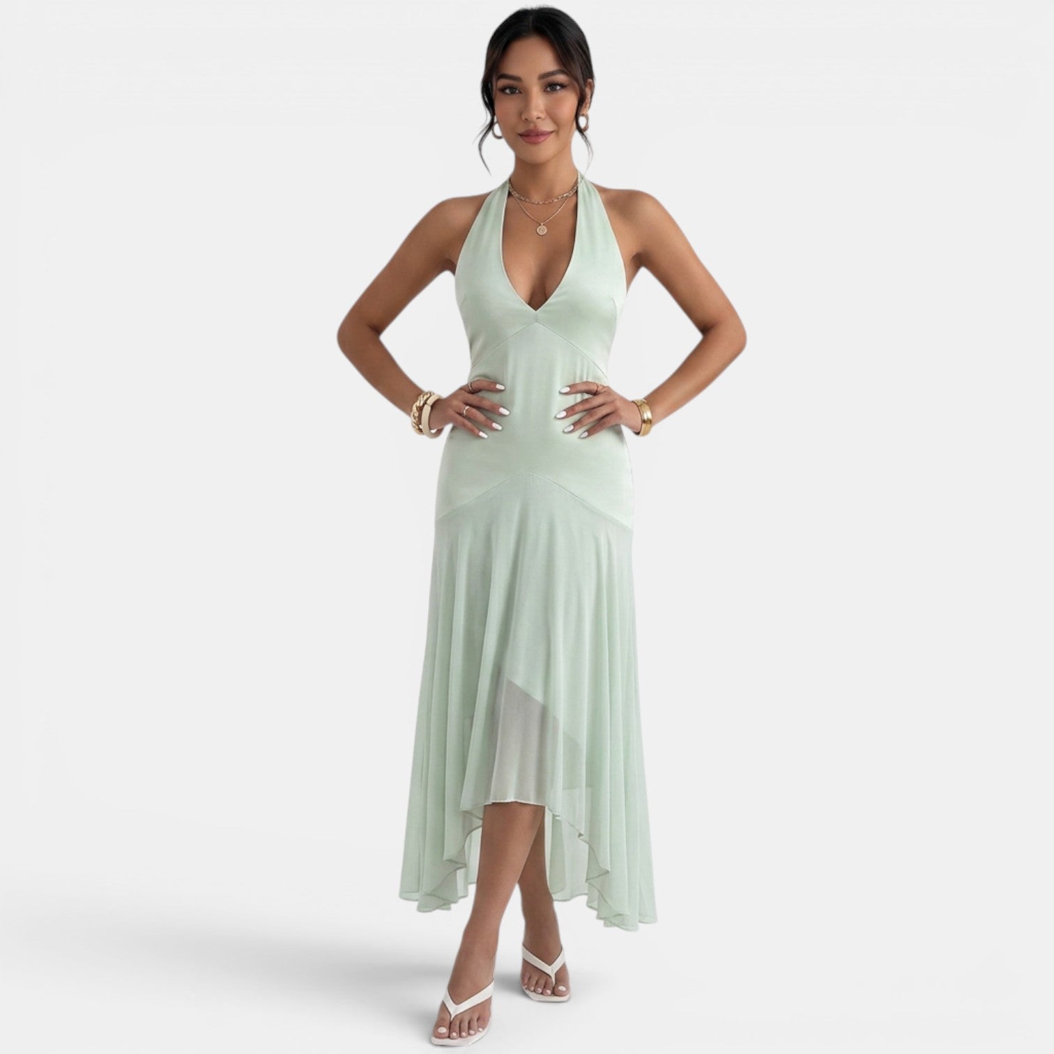 Elegant Green Midi Party Dress