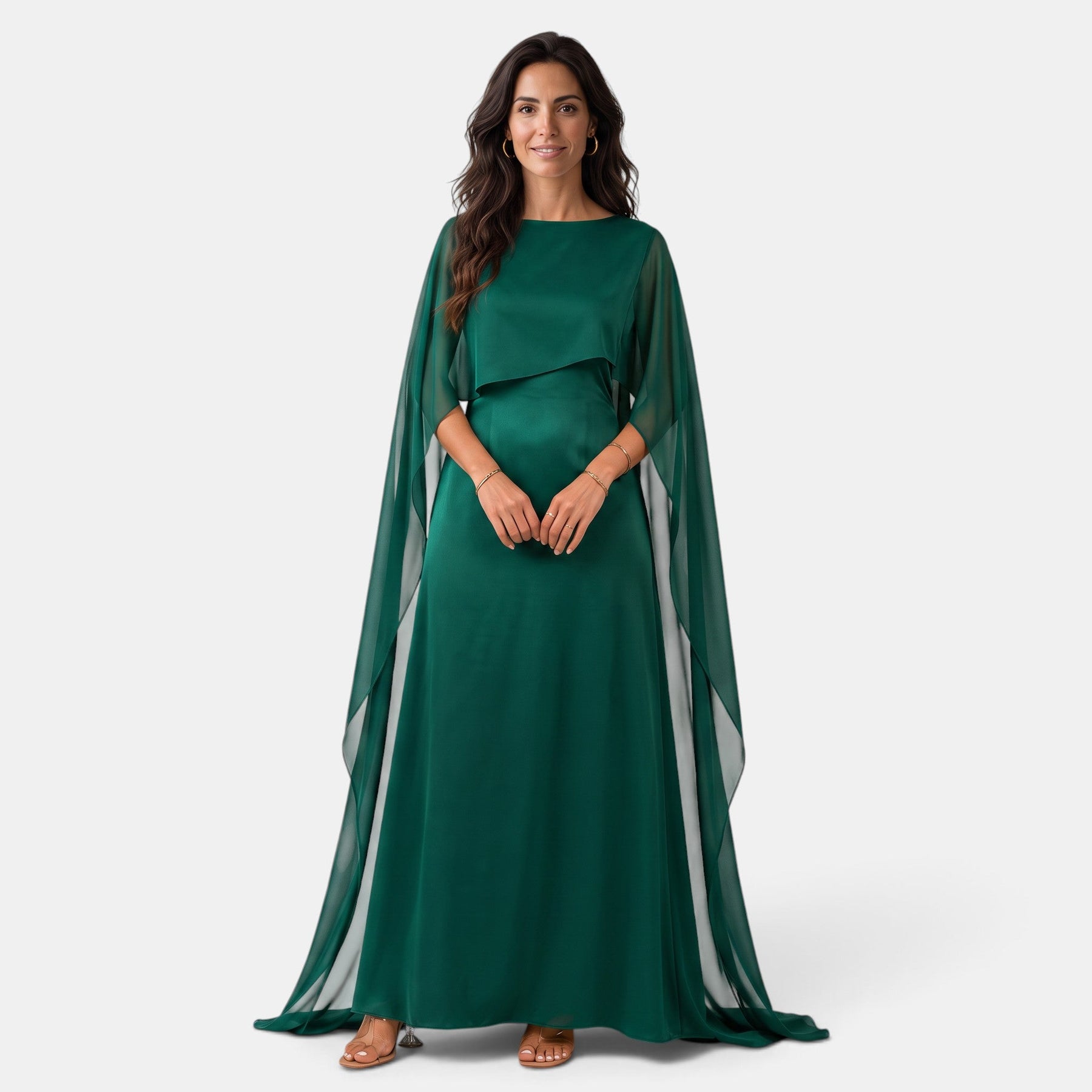 Elegant Women's Long Dress with Draped Cape for Party