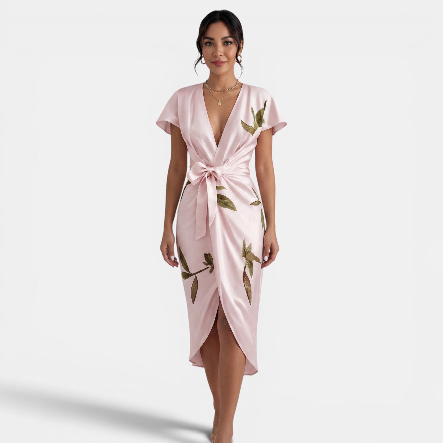 Women's Floral Wrap Midi Dress