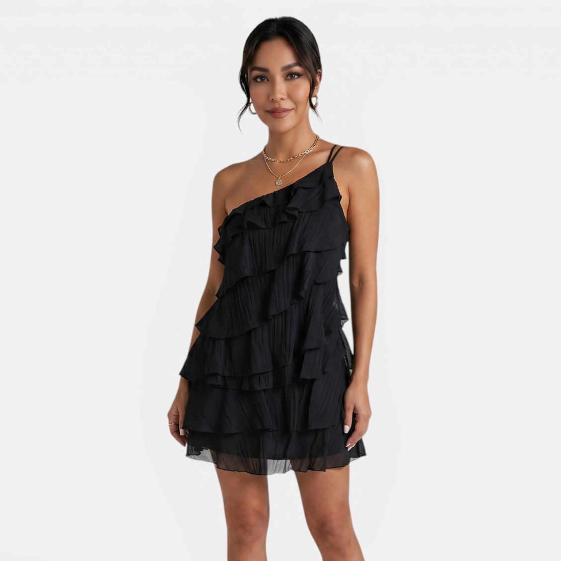 Women's Mini Halter Dress – Asymmetrical Ruffle Bodycon Dress for Summer