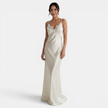 Long Satin V-Neck Lace Dress