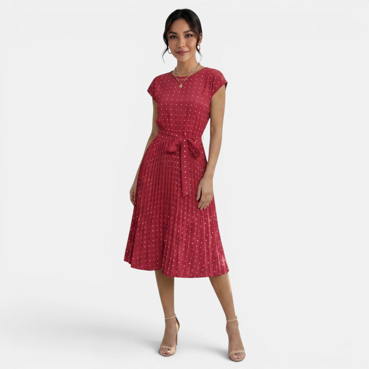 Women's Polka Dot Short Sleeve Midi Dress