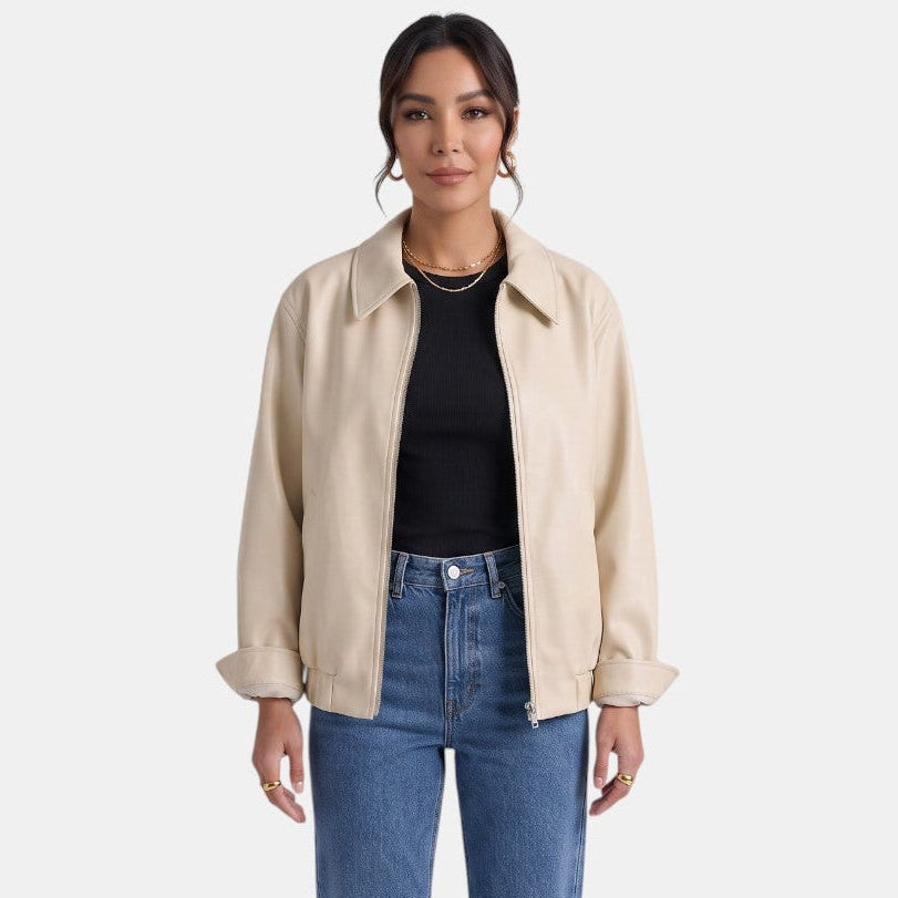 Premium Women's Long Jacket – Oversized Faux Leather with Zipper