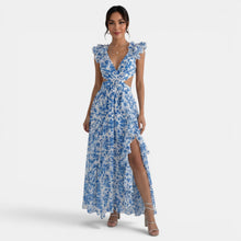 Floral Maxi Ruffle V-Neck Dress
