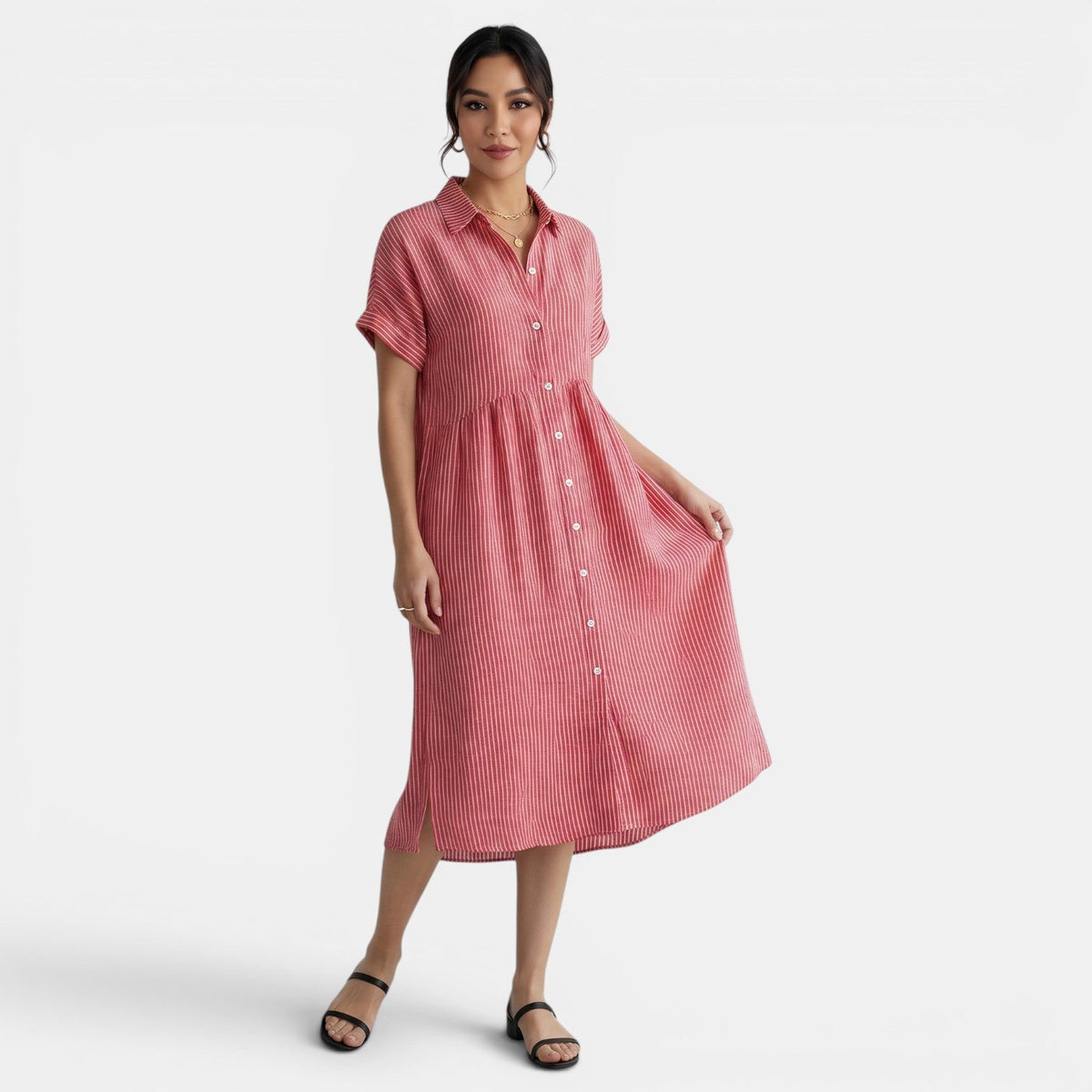 Casual Striped Loose Cotton Linen Dress