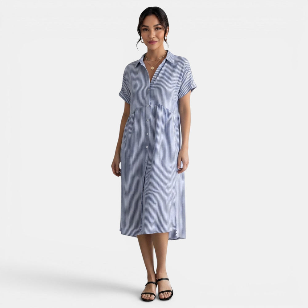 Casual Striped Loose Cotton Linen Dress