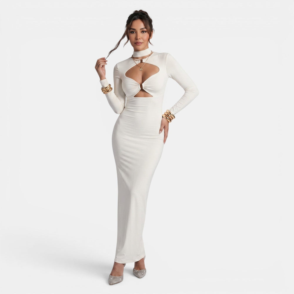Elegant Solid Color Cut-Out Bodycon Maxi Dress for Women
