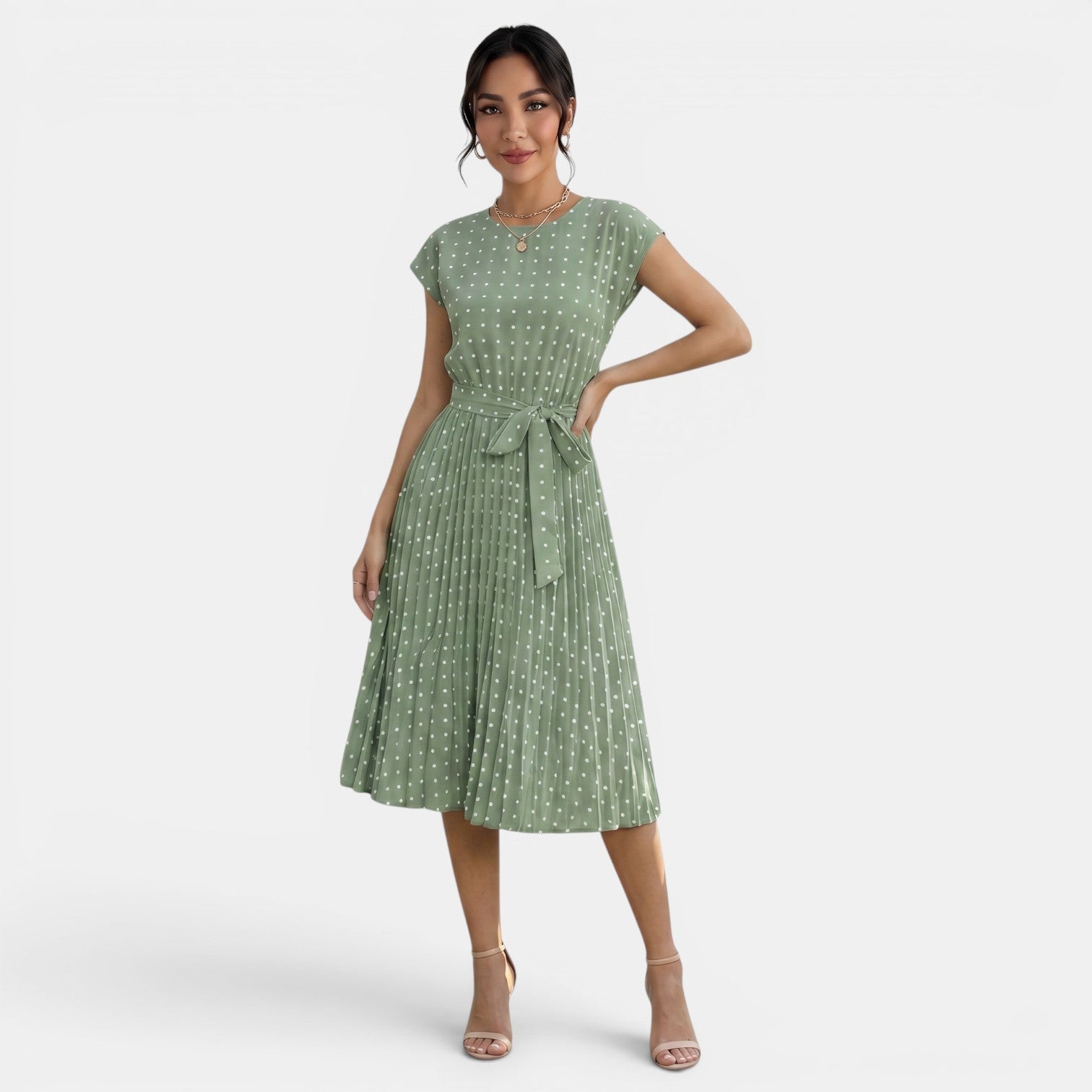 Women's Polka Dot Short Sleeve Midi Dress