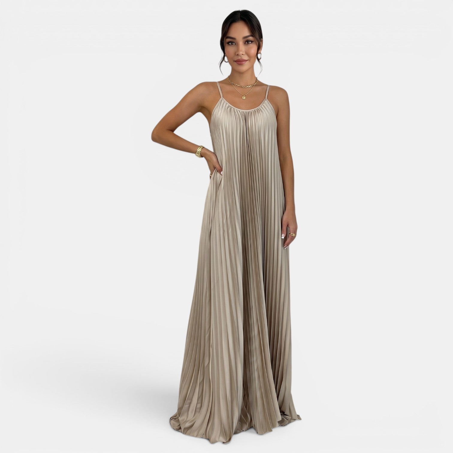 Women's Pleated Halter Maxi Dress