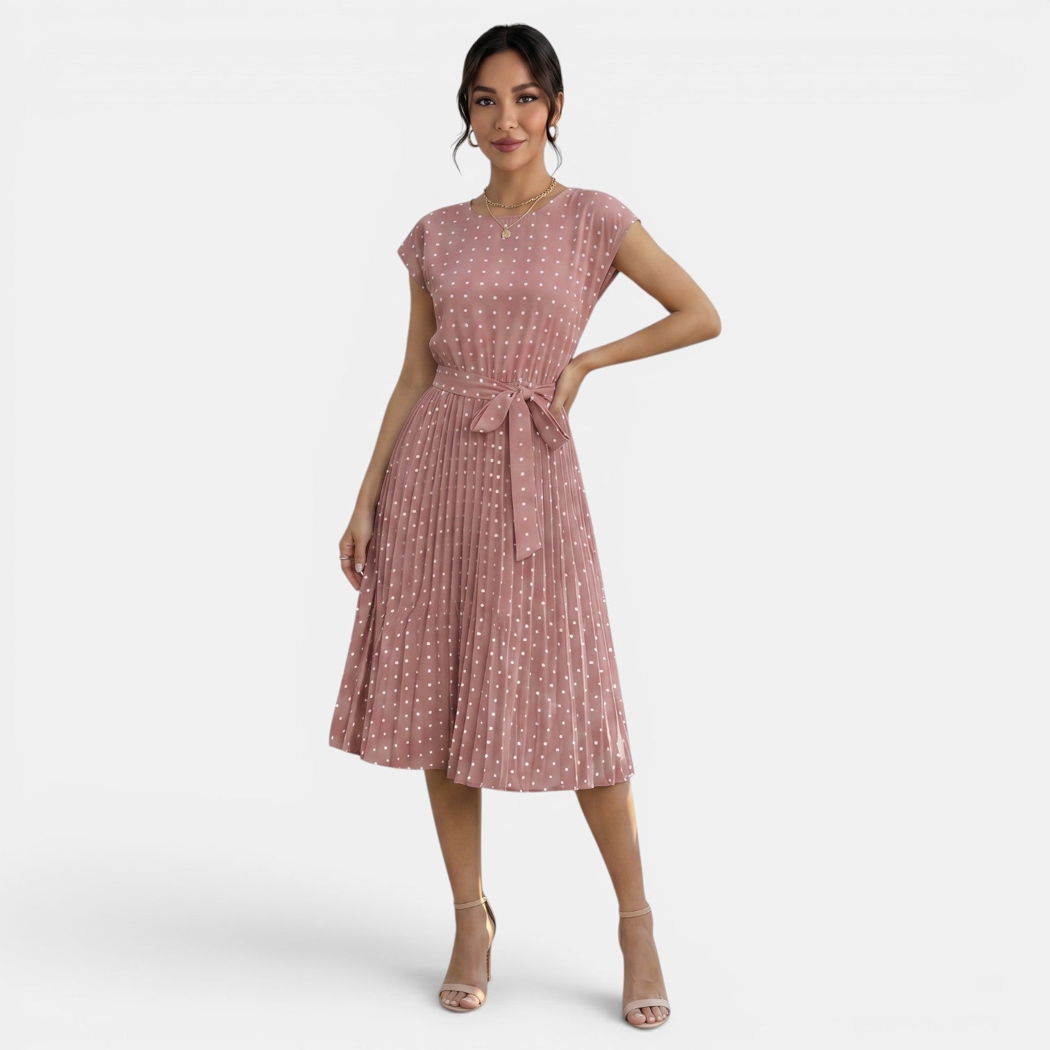 Women's Polka Dot Short Sleeve Midi Dress