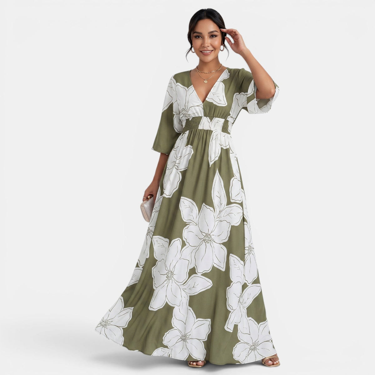 Women's V-Neck Floral Maxi Dress