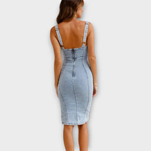 Ella Midi Dress Women – Vintage Denim Dress with Side Slit, Adjustable Straps & Stretch Comfort