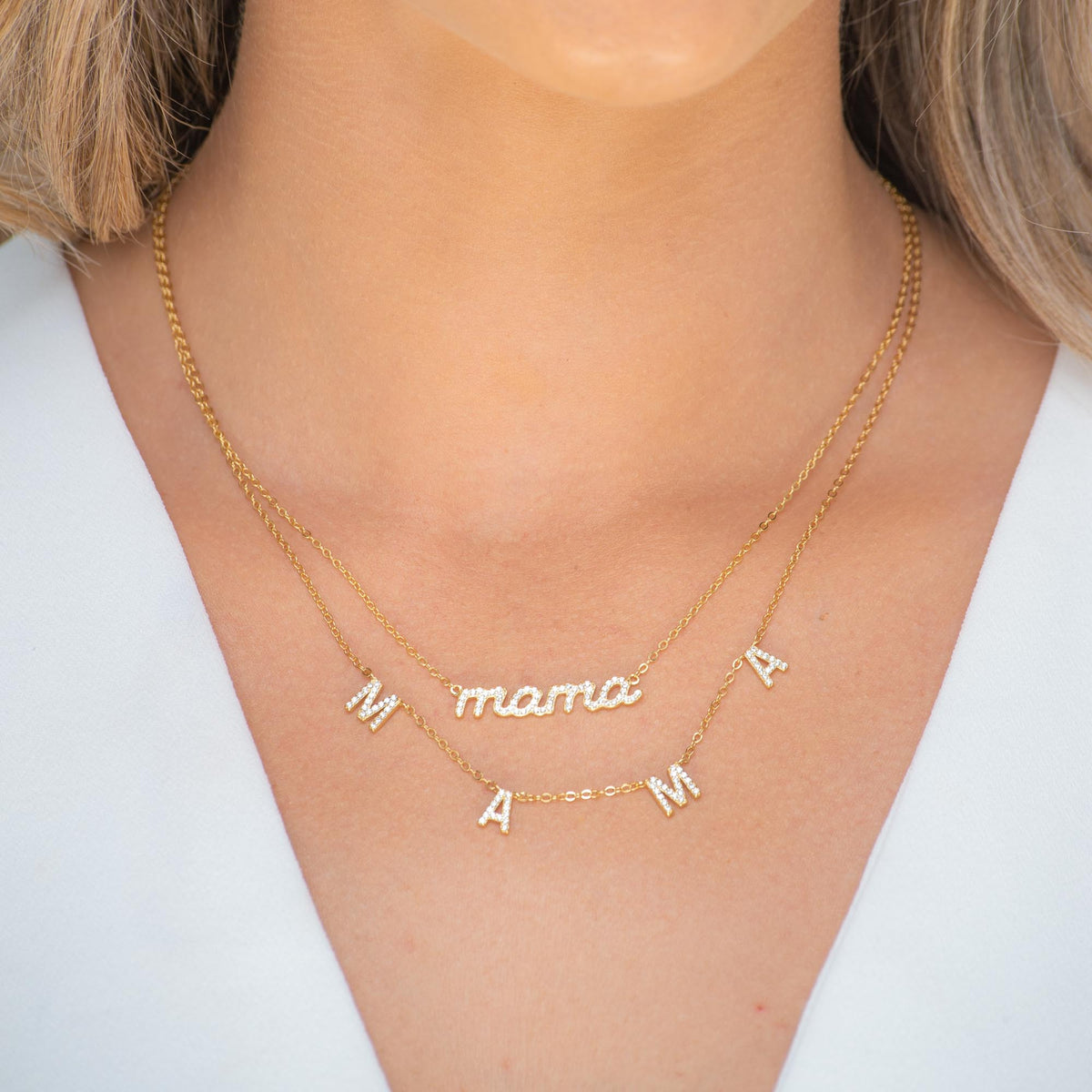 MAMA Sapphire Nameplate Necklace