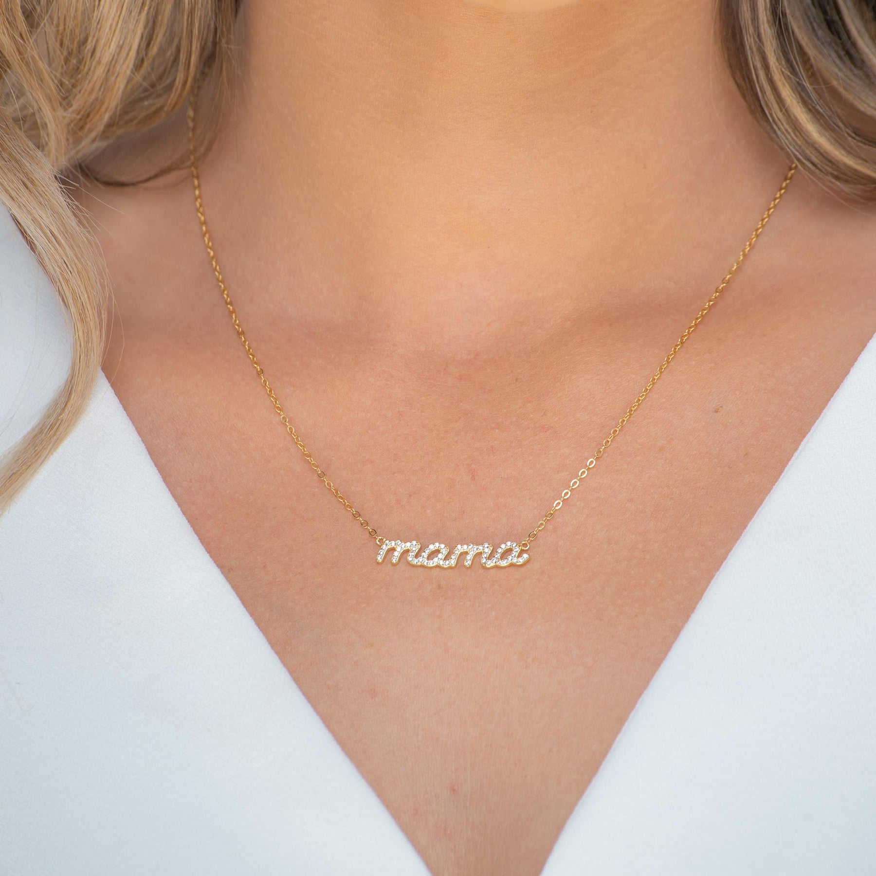 MAMA Sapphire Nameplate Necklace