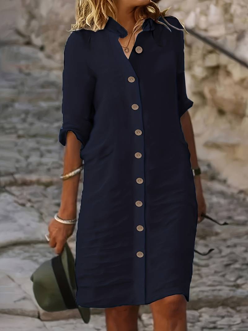 Maelis Robe Chemise Femme – Classic Elegant Dress with Straight Cut and Chic Buttoning