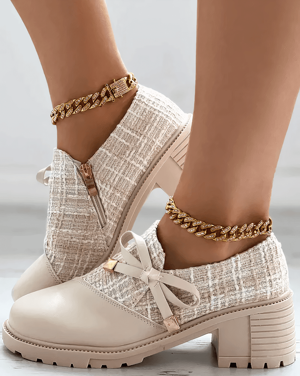 Chandni Block Heel Moccasins for Women – Elegant Rounded Toe & Padded Insole for Optimal Comfort