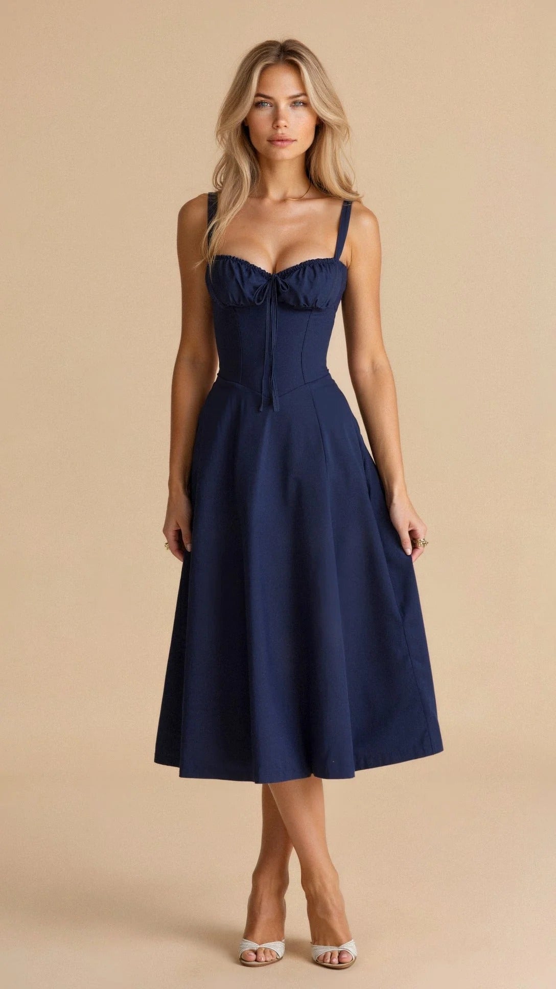 Isabella Long Dress Woman – Bustier Dress with Lace-up Back, Heart Neckline & Slit Skirt with Pockets