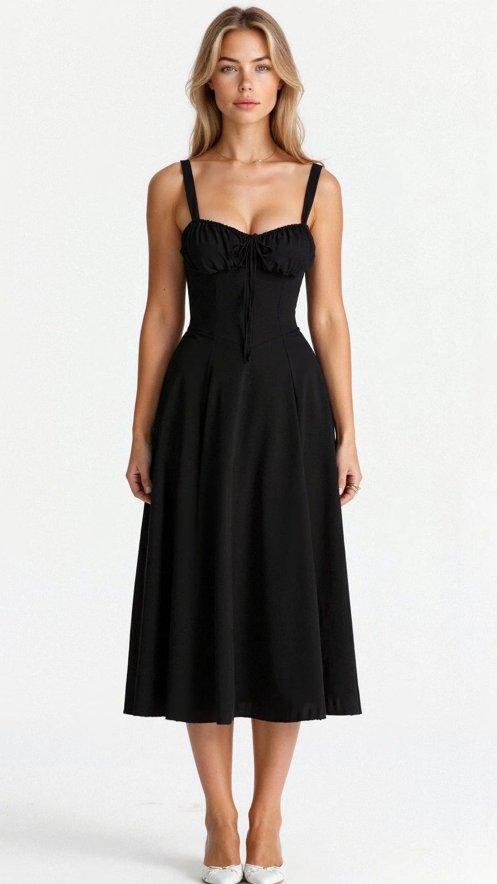 Isabella Long Dress Woman – Bustier Dress with Lace-up Back, Heart Neckline & Slit Skirt with Pockets