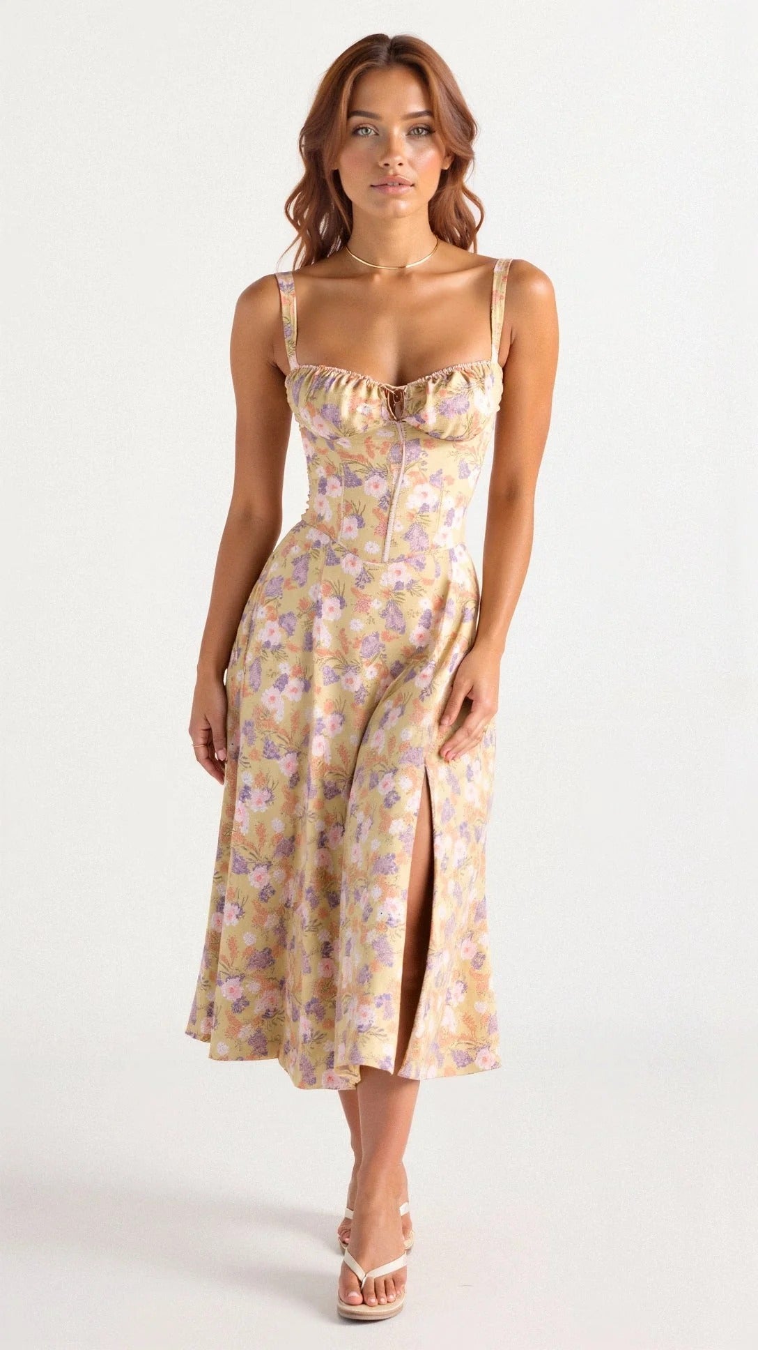 Isabella Long Dress Woman – Bustier Dress with Lace-up Back, Heart Neckline & Slit Skirt with Pockets