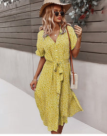 Luretta Robe Femme – Flowing Floral Dress with Waist Belt & Flattering Cut for Summer