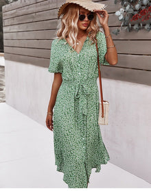 Luretta Robe Femme – Flowing Floral Dress with Waist Belt & Flattering Cut for Summer