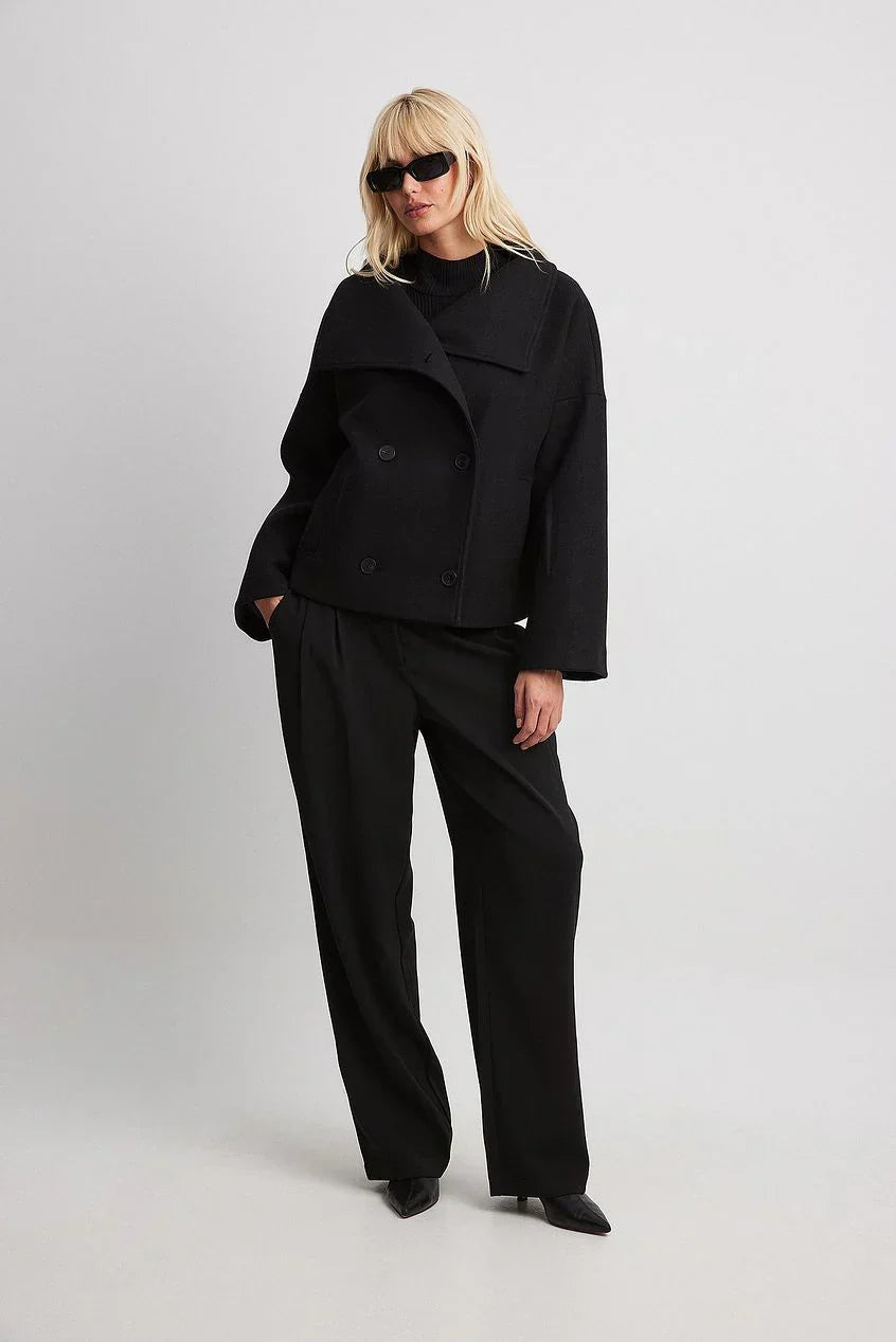 Zhane Women's Coat in Wool Blend – Warm Oversized Double-Breasted Jacket with Elegant Structured Cut