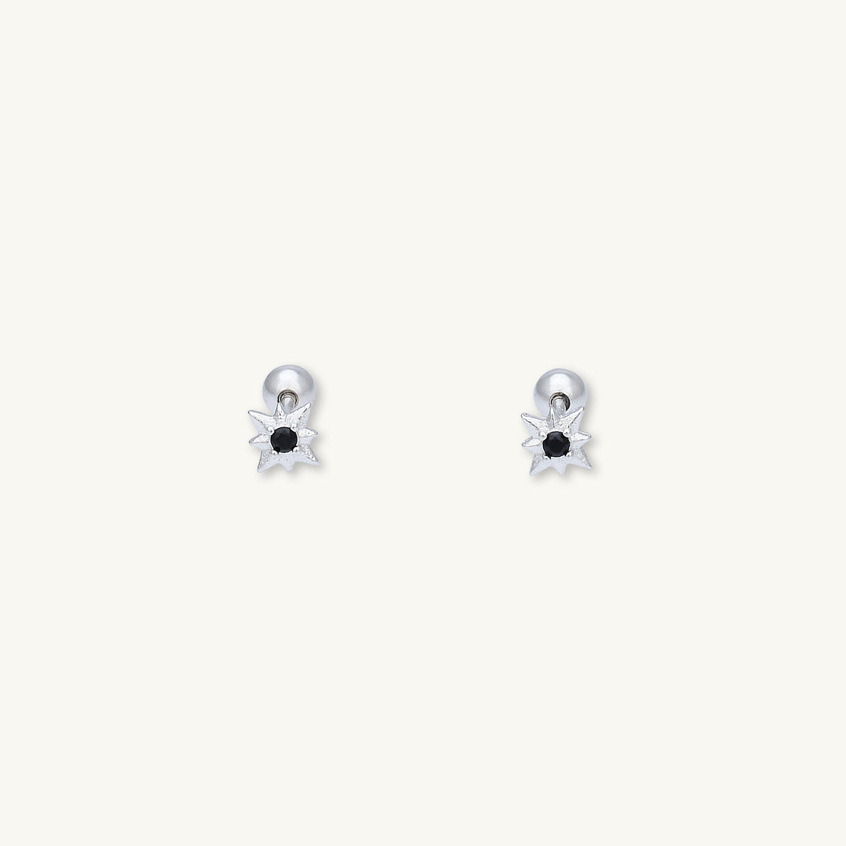 North Star Black Sapphire Barbell Stud Cartilage Earrings