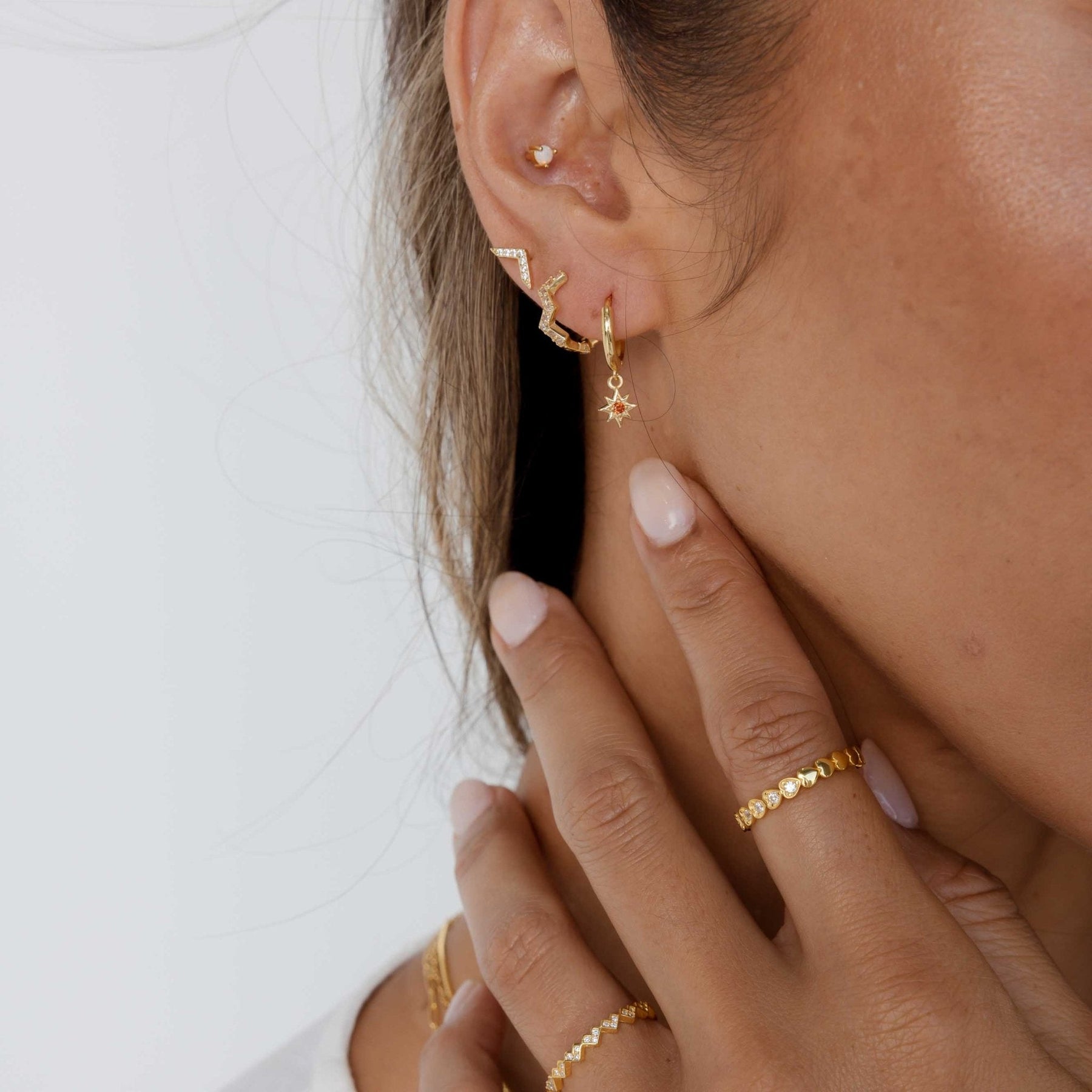 North Star Garnet Huggie Earrings