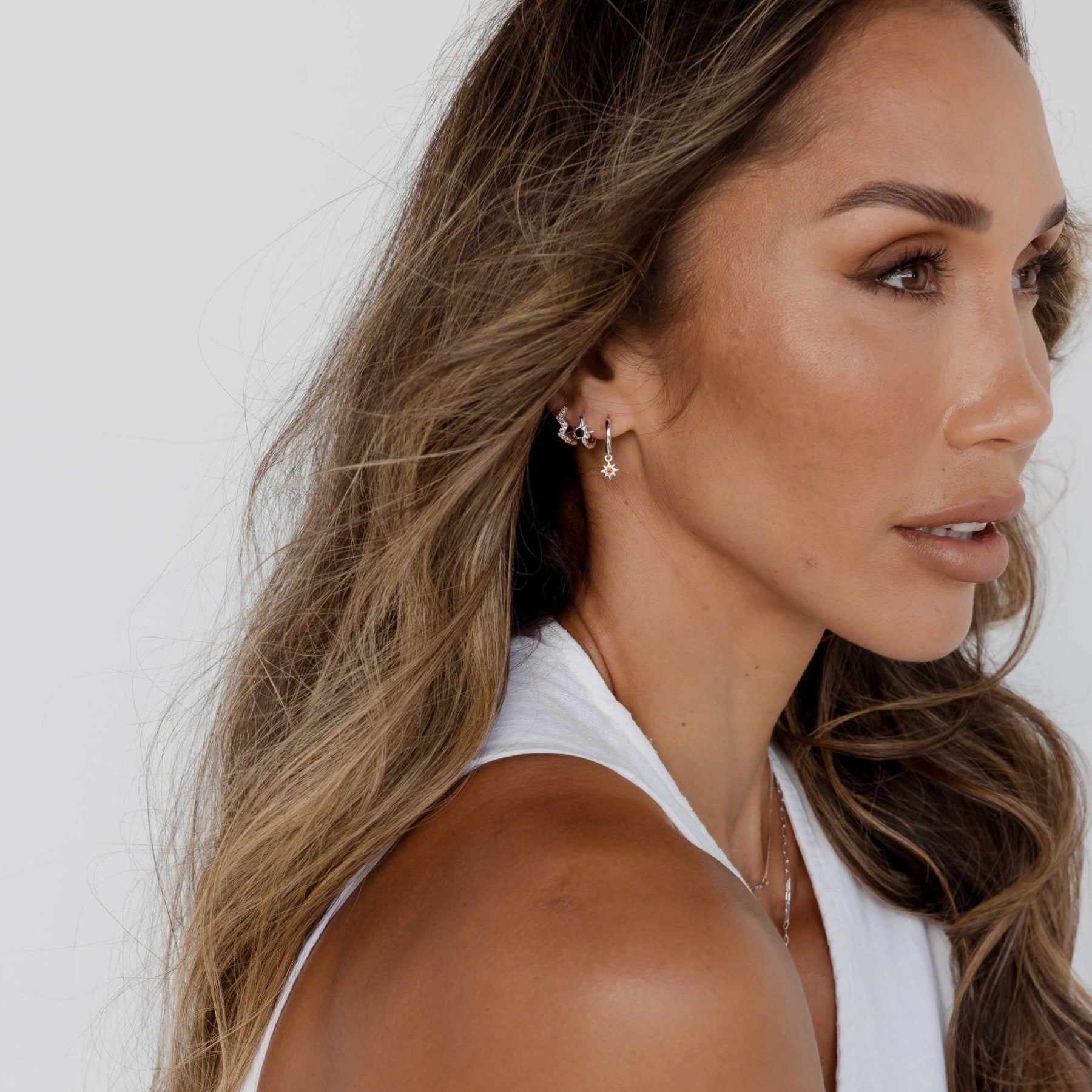 North Star Garnet Huggie Earrings
