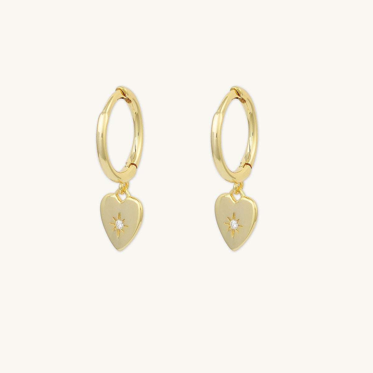North Star Heart Huggie Hoop Earrings