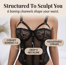 Noxelle – Women's Skull Lace Corset Bodysuit with Garter Straps