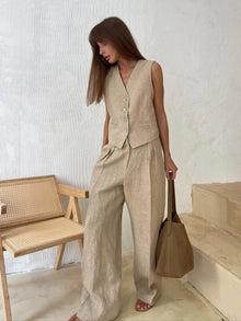 Freya Linen Set Women – Summer Coordinated with Sleeveless Vest & Wide Pants in Natural Style