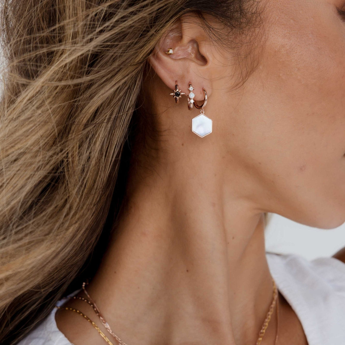 Opal Sapphire Huggie Earrings