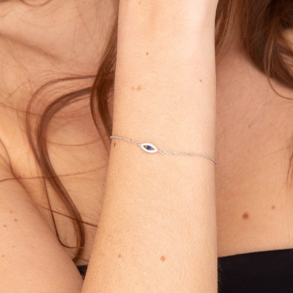 Open Evil Eye Pave Chain Bracelet