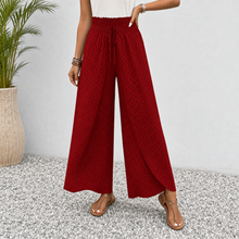 Solavie – Smocked Waist Wide Leg Pants with Wrap Slit for Women