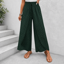 Solavie – Smocked Waist Wide Leg Pants with Wrap Slit for Women