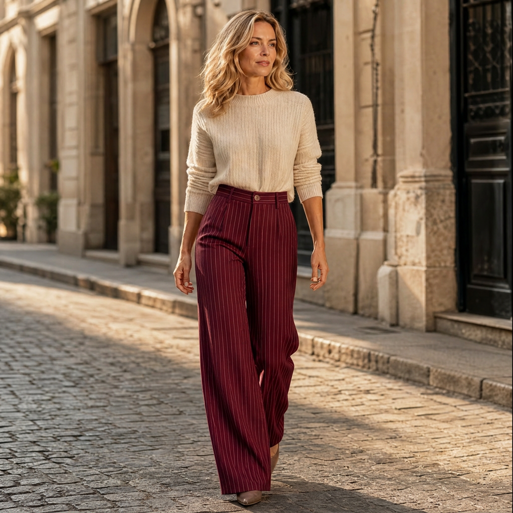 Solène High-Waisted Striped Wide-Leg Trousers for Effortless Polish