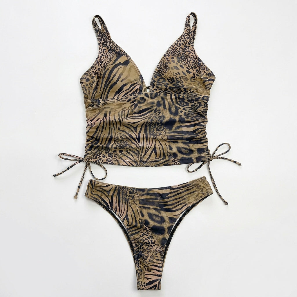 Lunavia – Lined Leopard Plunge Bikini Set
