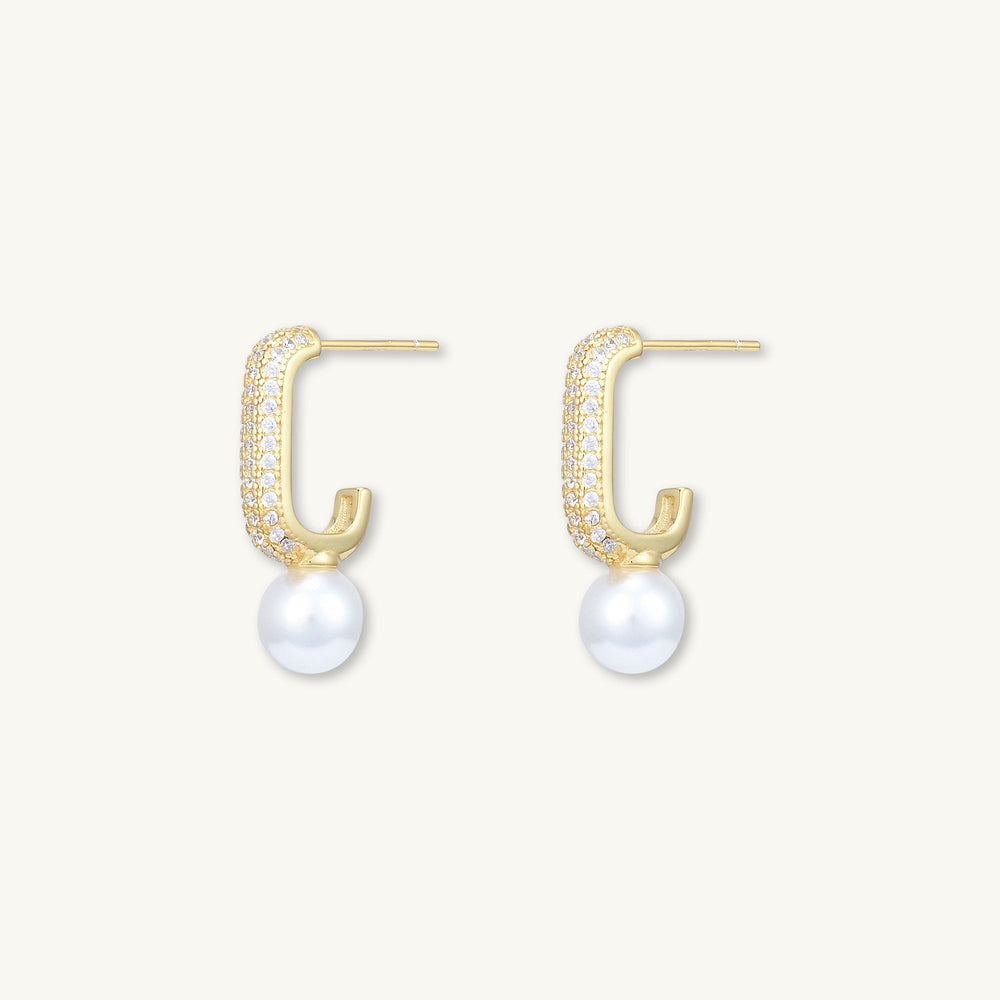 Pearl C Shaped Huggie Earrings