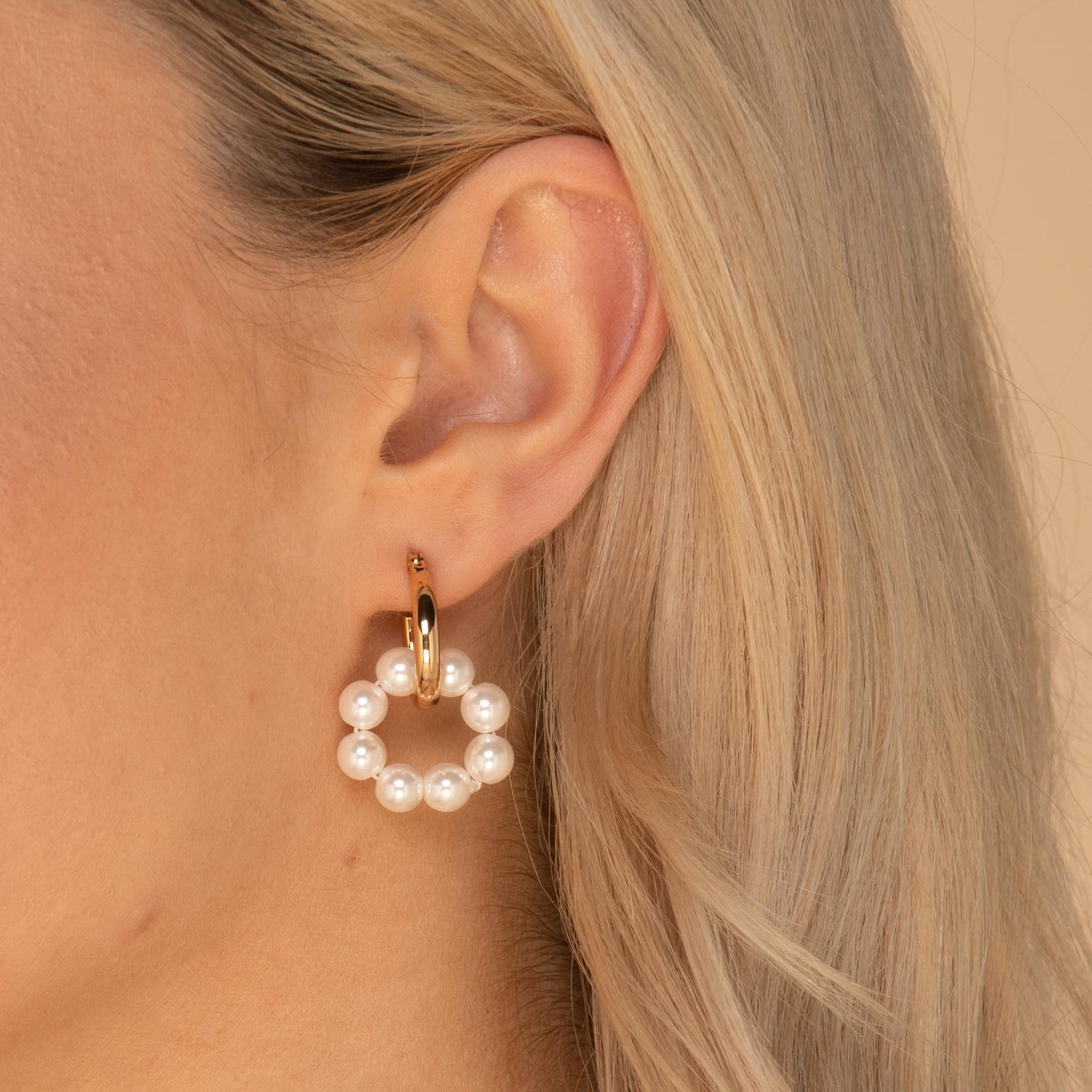 Pearl Interlocked Hoop Earrings