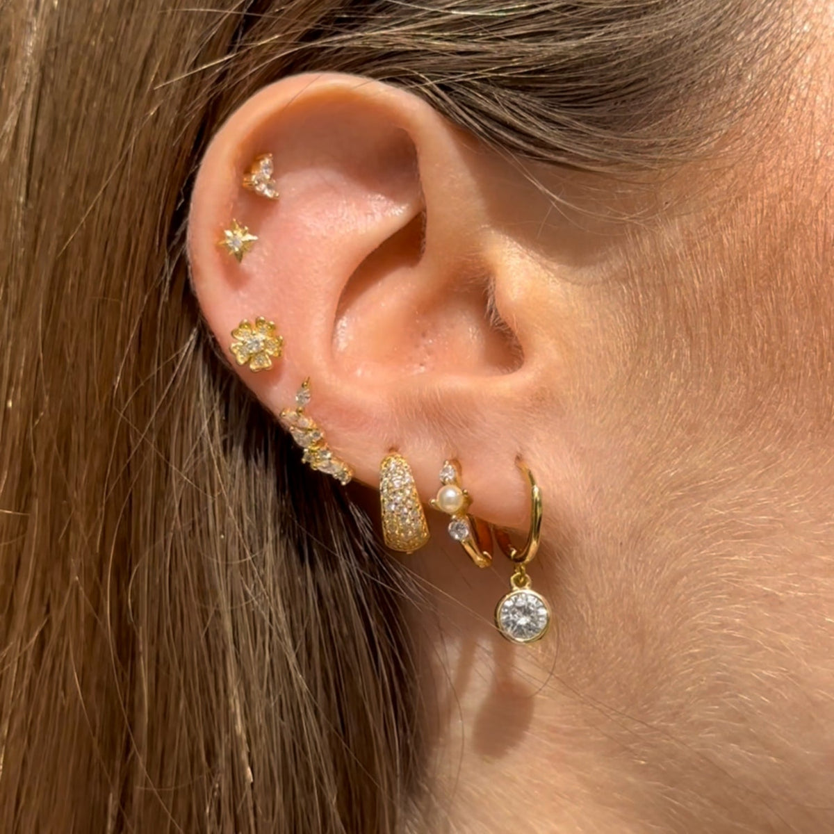 Pearl Sapphire Huggie Earrings