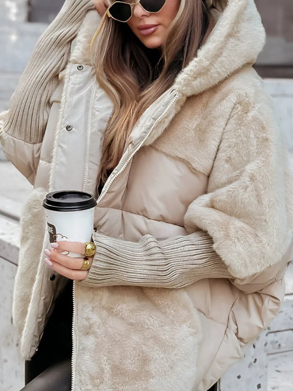 Camila Winter Down Jacket Women – Warm Quilted Coat with Knit Cuffs & Elegant Collar