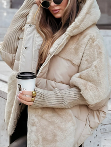 Camila Winter Down Jacket Women – Warm Quilted Coat with Knit Cuffs & Elegant Collar