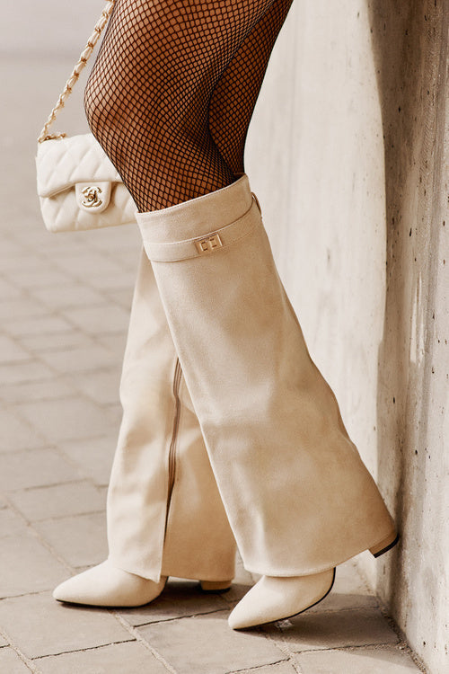 Amélie High Boots – Black Suede Boots with Pointed Toe & Elegant Details