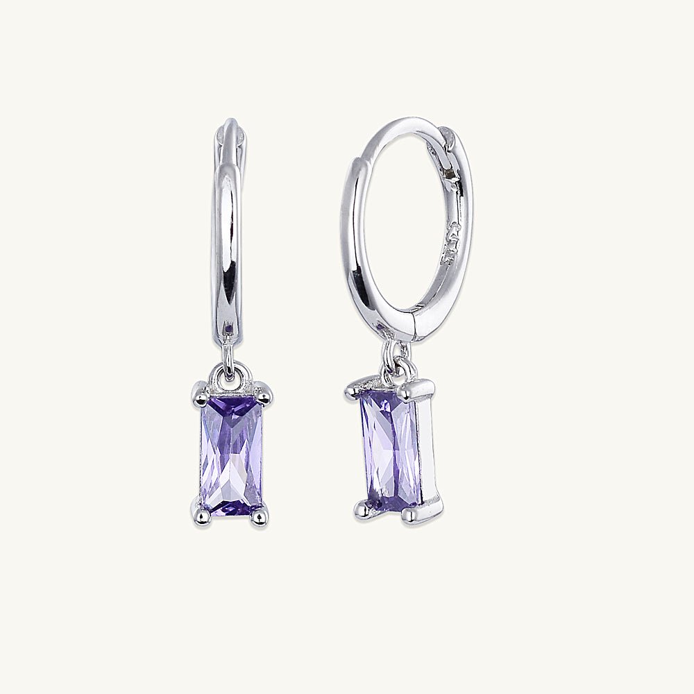 Purple Baguette Hoop Earrings