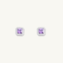 Purple Square Pave Halo Stud Earrings