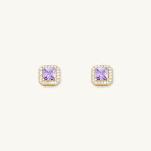 Purple Square Pave Halo Stud Earrings