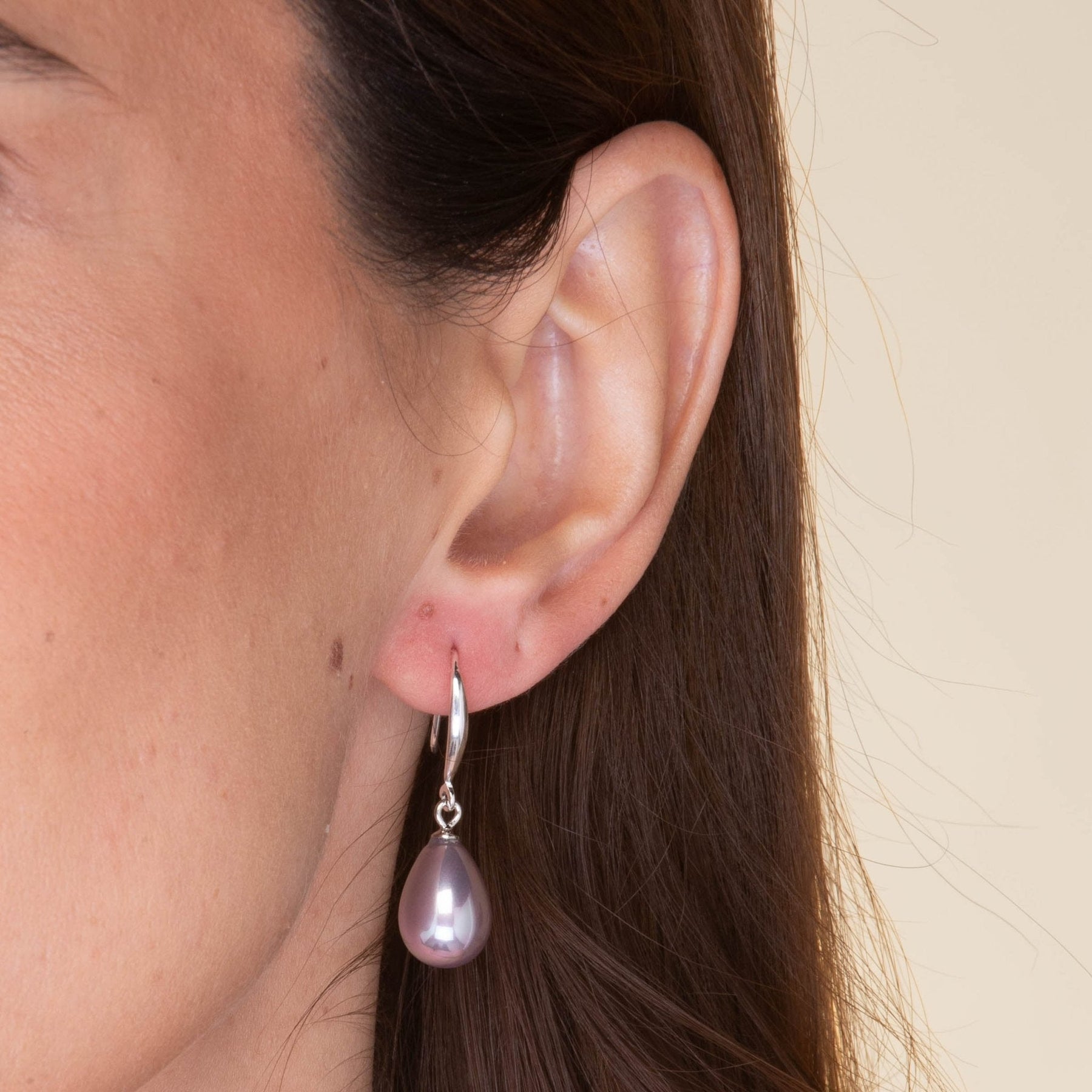 Purple Teardrop Pearl Drop Earrings