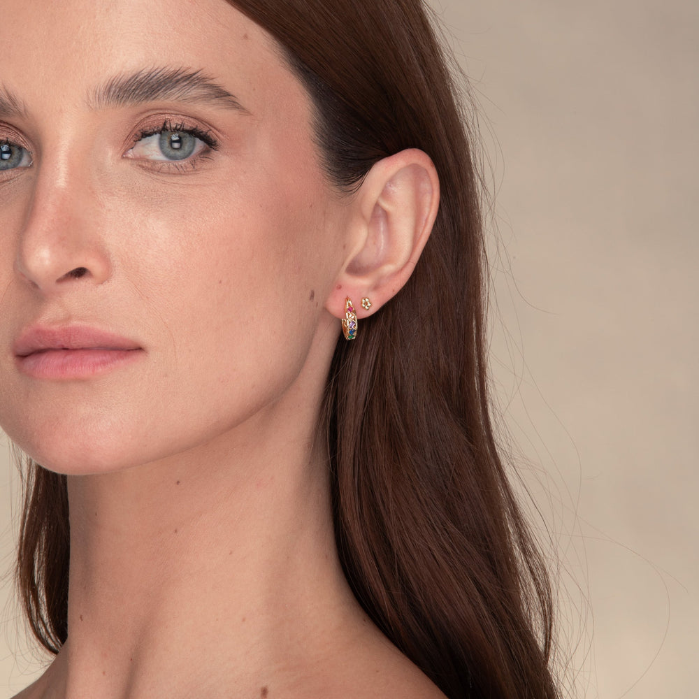 Rainbow Baguette Sapphire Hoop Earrings